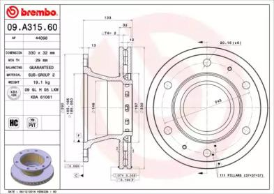 Brembo 09.A315.60 Диск гальмівний Brembo 09.A315.60 Диск гальмівний