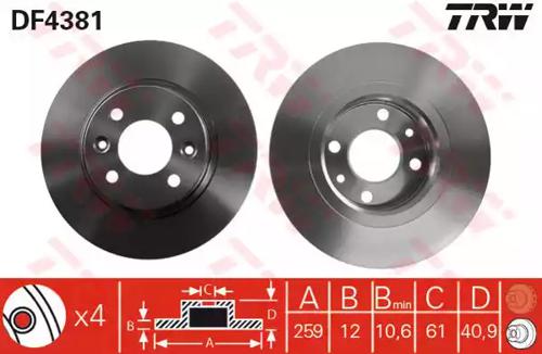 TRW DF4381 Brake disc TRW DF4381 Brake disc