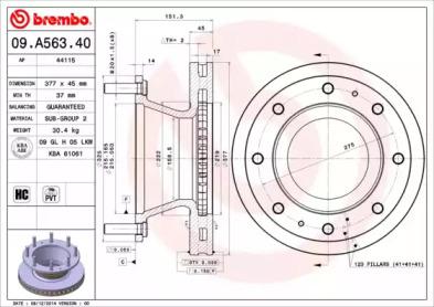 Brembo 09.A563.40 Диск гальмівний Brembo 09.A563.40 Диск гальмівний