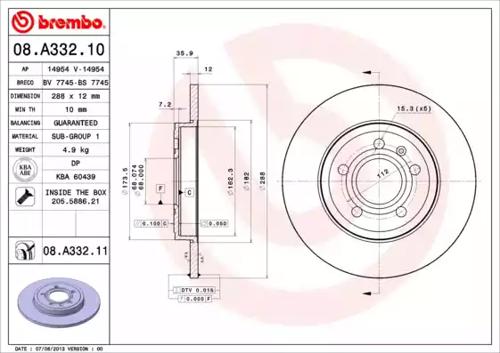 Brembo 08.A332.10 Диск гальмівний