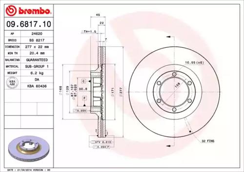 Brembo 09.6817.10 Диск тормозной Brembo 09.6817.10 Диск тормозной