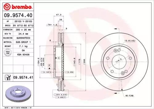 Brembo 09.9574.40 Диск гальмівний Brembo 09.9574.40 Диск гальмівний