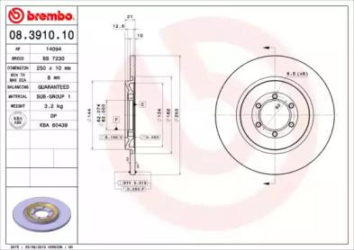 Brembo 08.3910.10 Диск тормозной