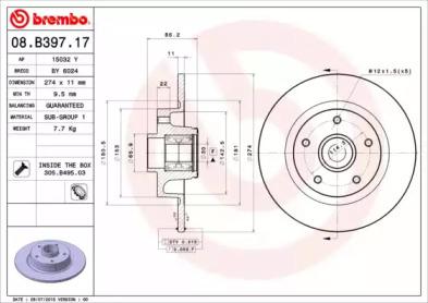 Brembo 08.B397.17 Диск гальмівний Brembo 08.B397.17 Диск гальмівний