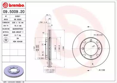 Brembo 09.5009.20 Диск гальмівний Brembo 09.5009.20 Диск гальмівний