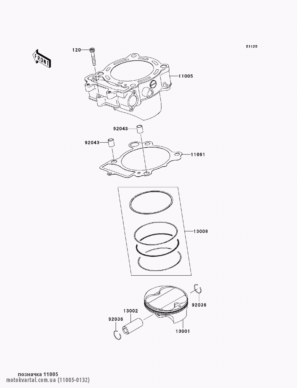 Kawasaki 110050132 Cylinder assy short