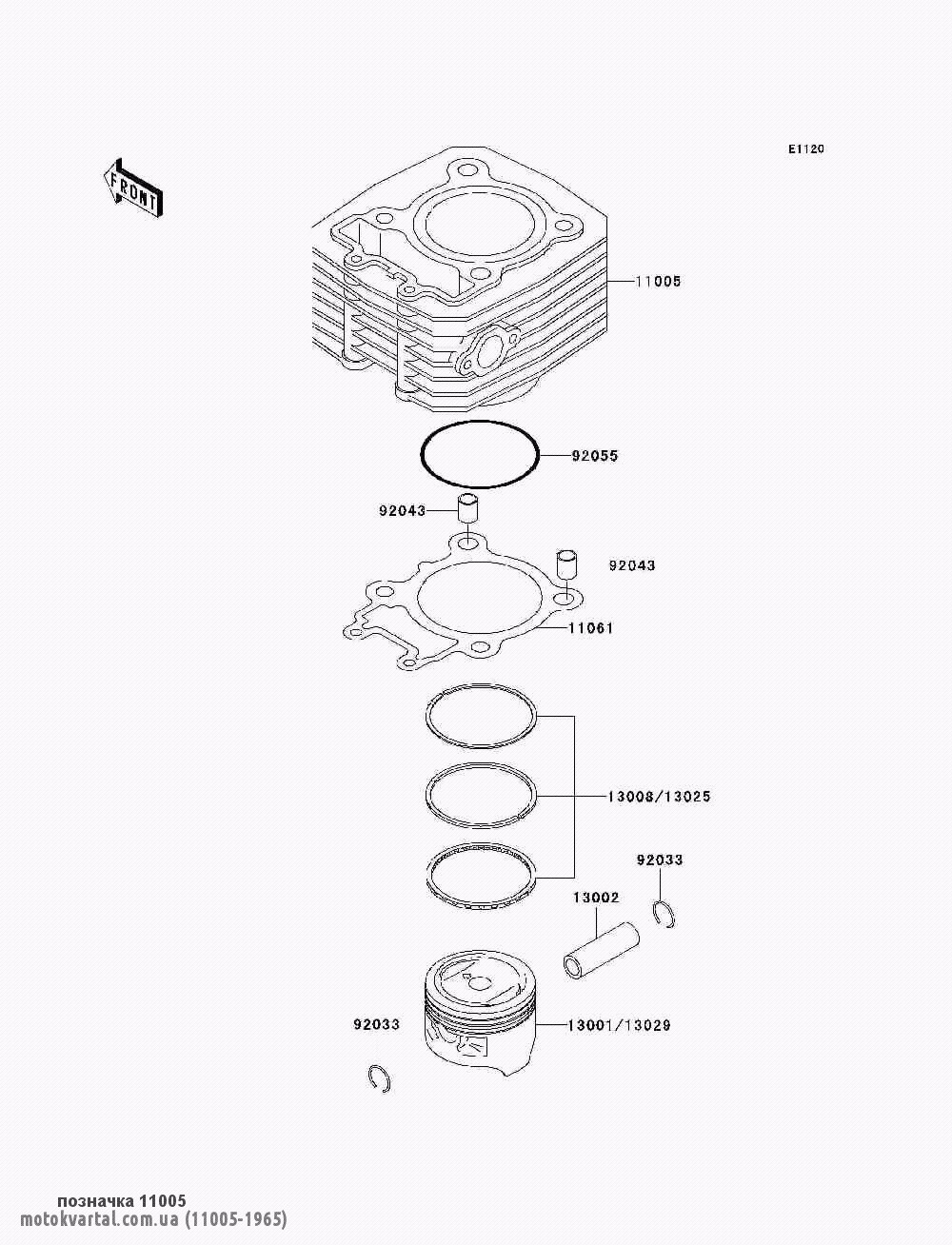 Kawasaki 110051965 Cylinder assy short