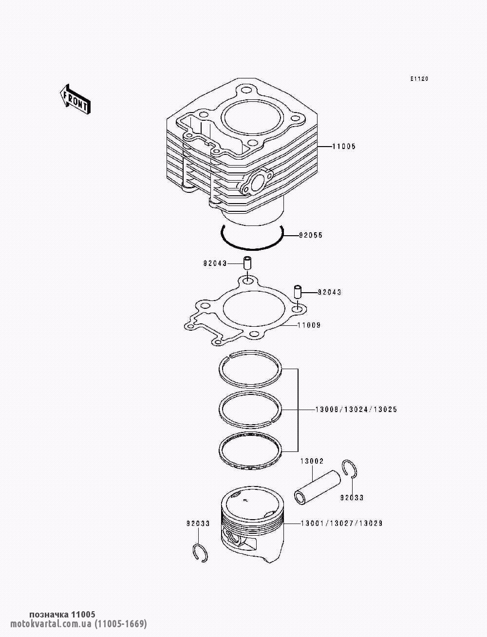 Kawasaki 110051669 Cylinder assy short